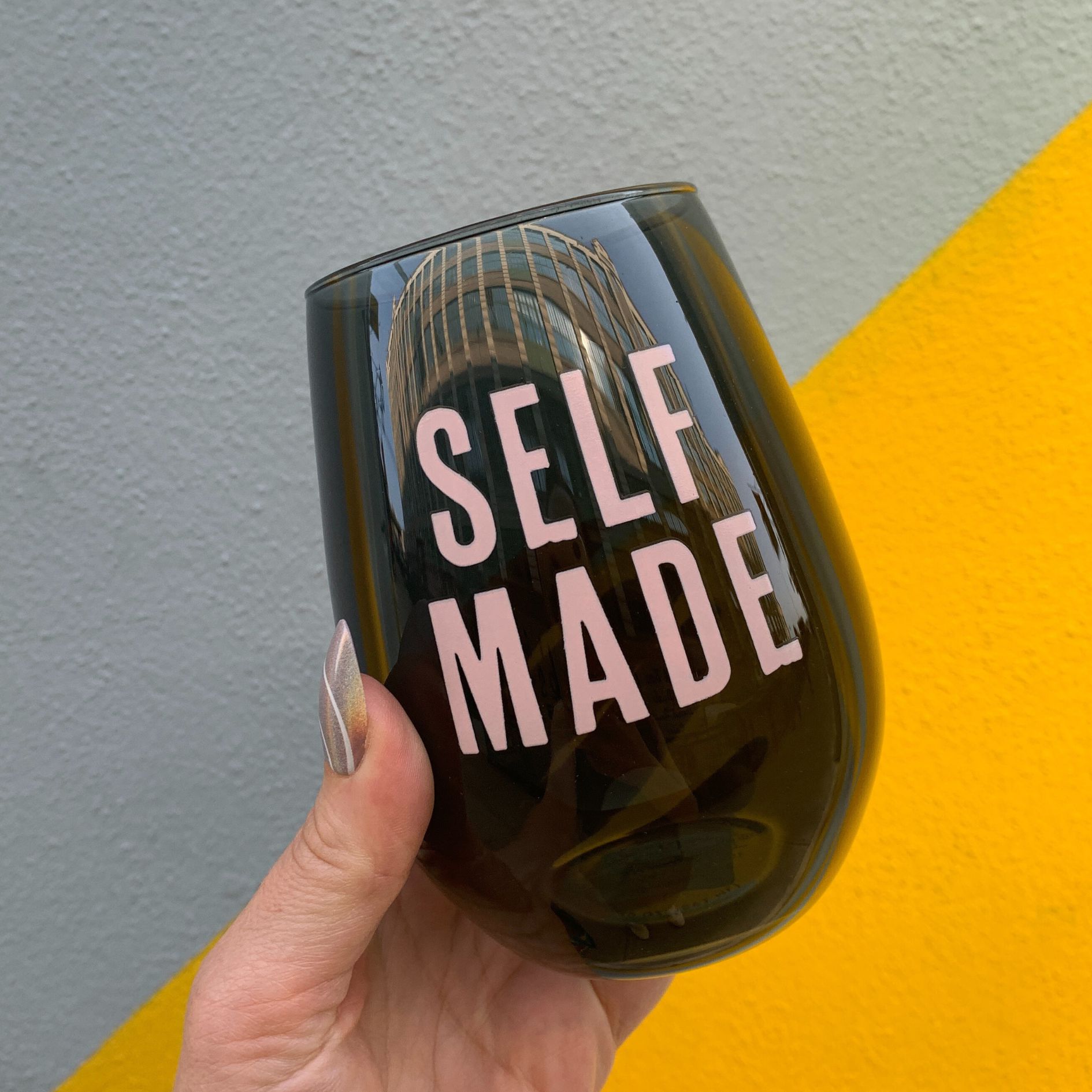 Self Made Stemless Wine Glass in Black and Pink | 20 Oz.