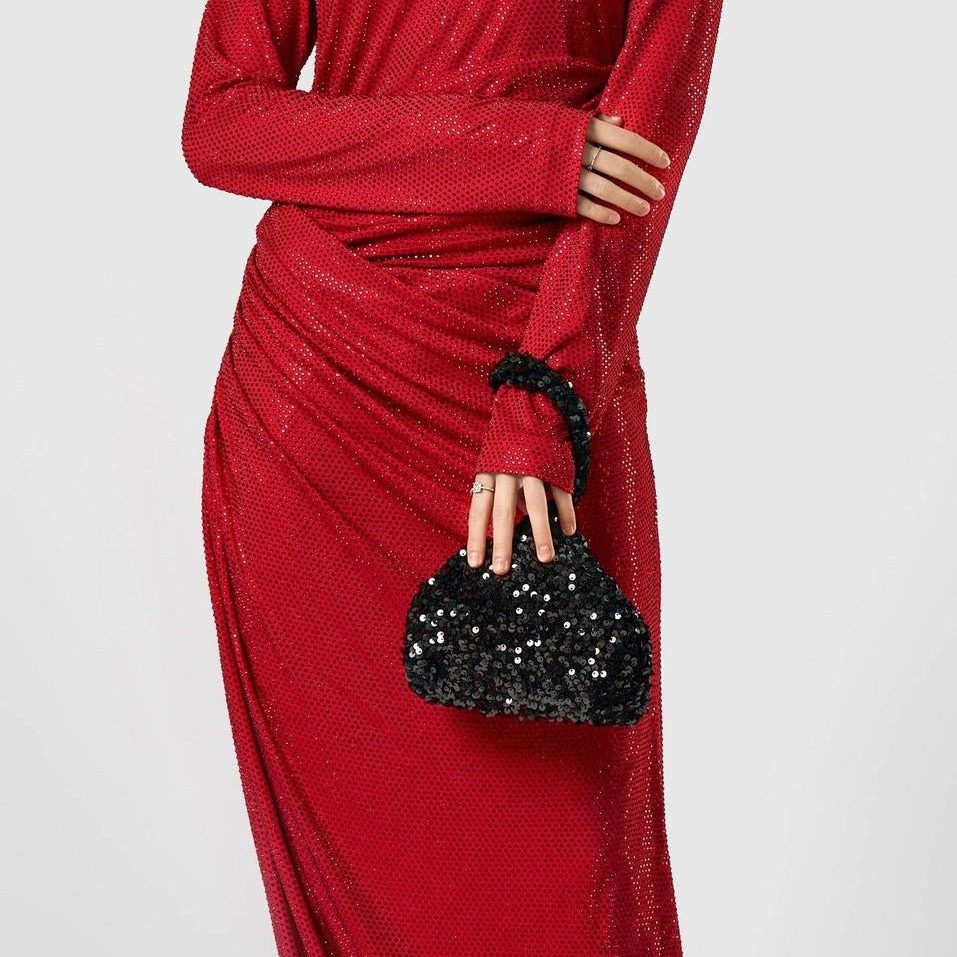 Sequin Evening Clutch in Black or Black/Gold