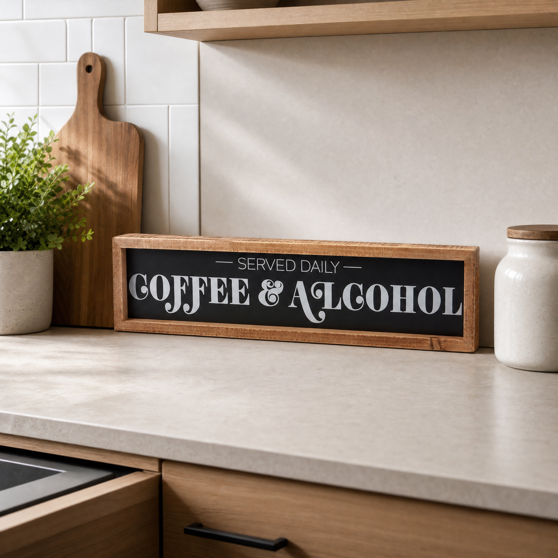 Served Daily Coffee & Alcohol Box Sign | Rustic Wood Kitchen Bar Decor-Primitives by Kathy-The Bullish Store