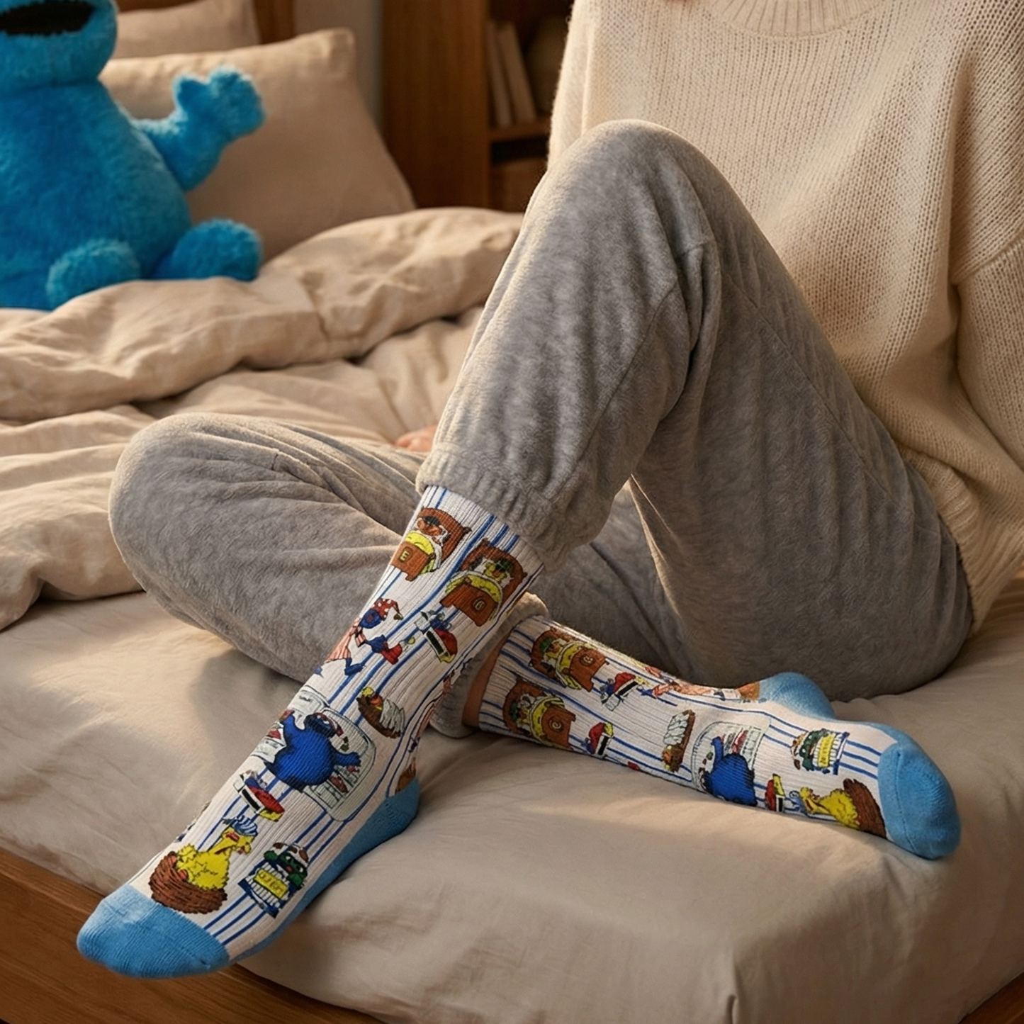 Sesame Street Bedtime Women's Socks | Cozy & Cute Cartoon Crew Socks