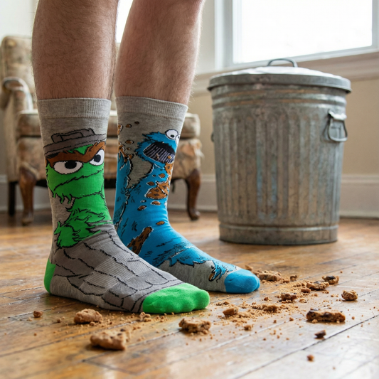 Sesame Street Oscar and Cookie Monster Men's Socks | Fun Novelty Crew Socks