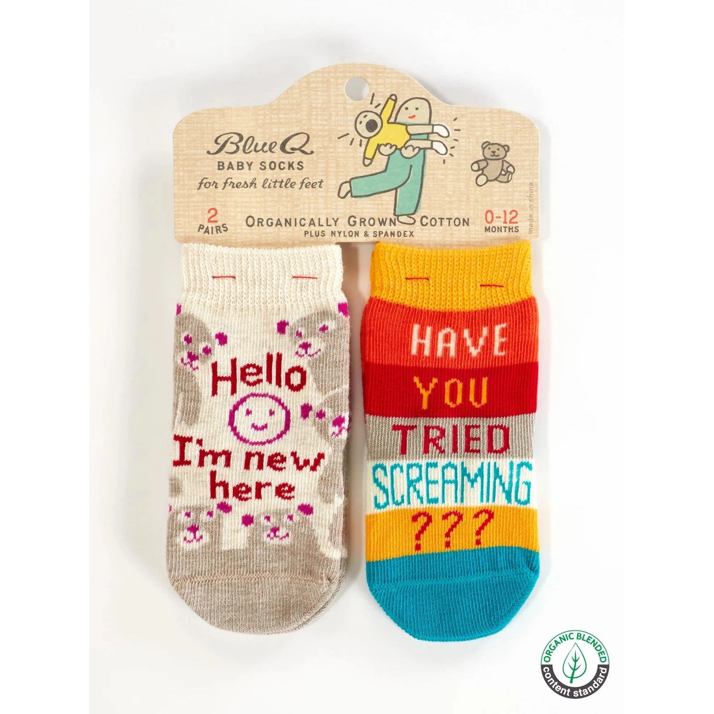 Set Of 2 Hello I'm New Here / Have You Ever Tried Screaming Baby Socks | Size 0-12 months | BlueQ at GetBullish