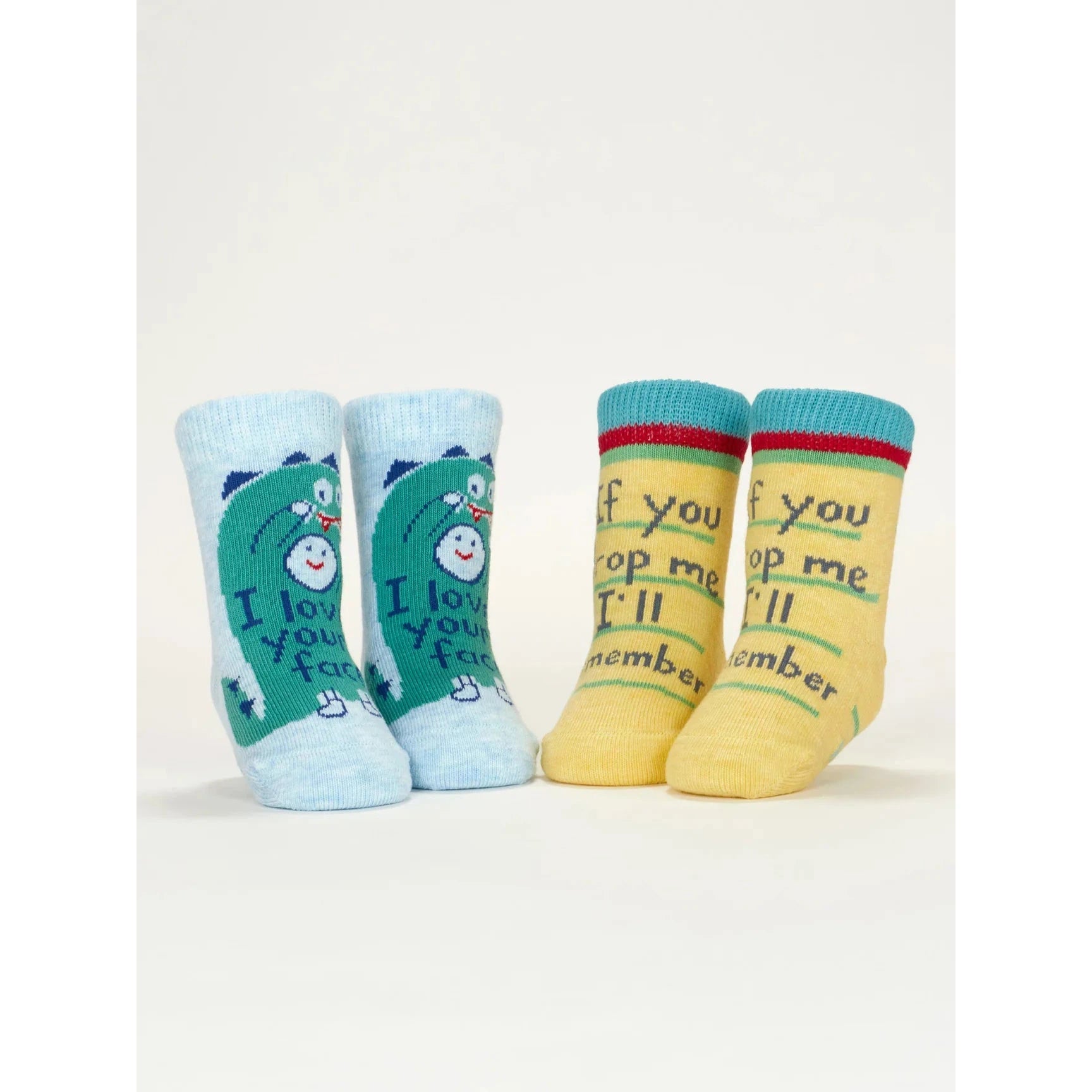 Set Of 2 I Love Your Face / If You Drop Me I'll Remember Baby Socks | Size 0-12 months | BlueQ at GetBullish