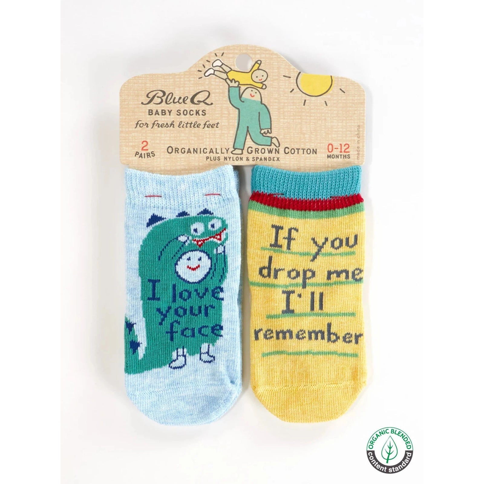 Set Of 2 I Love Your Face / If You Drop Me I'll Remember Baby Socks | Size 0-12 months | BlueQ at GetBullish