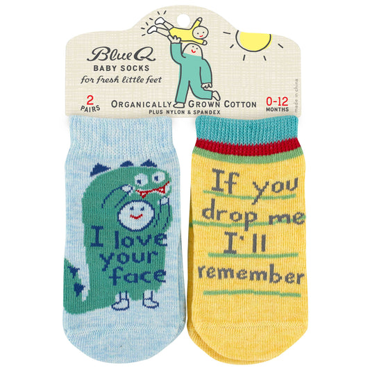 Set Of 2 I Love Your Face / If You Drop Me I'll Remember Baby Socks | Size 0-12 months | BlueQ at GetBullish