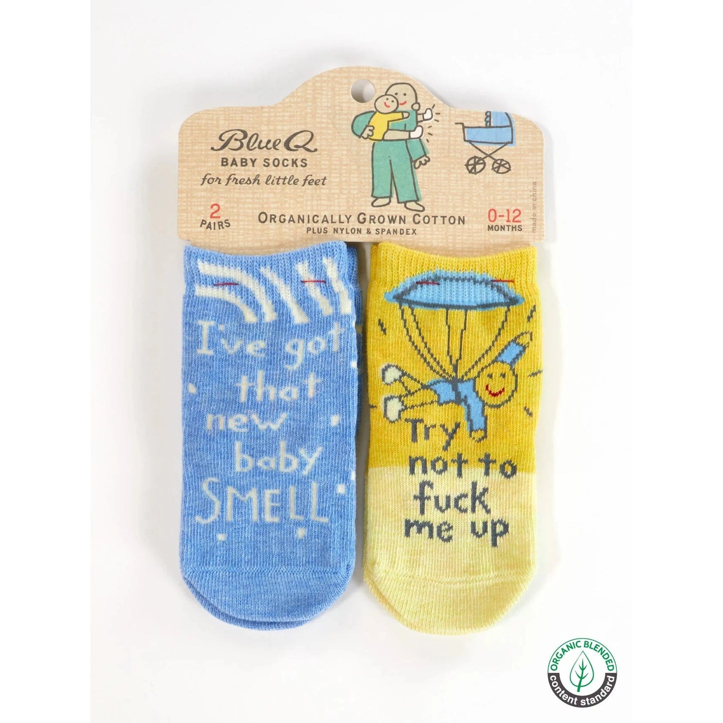 Set Of 2 I've Got That New Baby Smell / Try Not To Fuck Me Up Baby Socks | Size 0-12 months | BlueQ at GetBullish