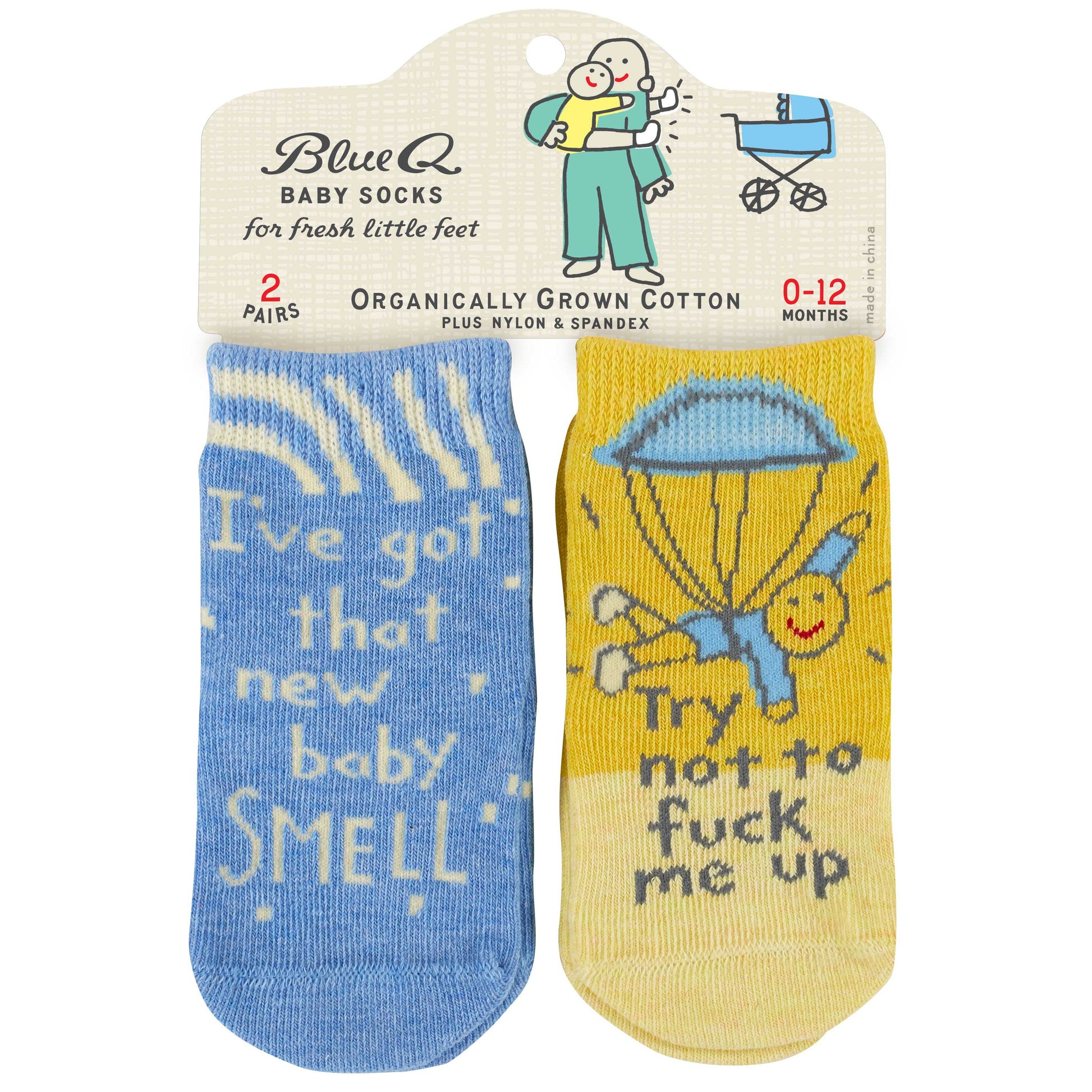 Set Of 2 I've Got That New Baby Smell / Try Not To Fuck Me Up Baby Socks | Size 0-12 months | BlueQ at GetBullish