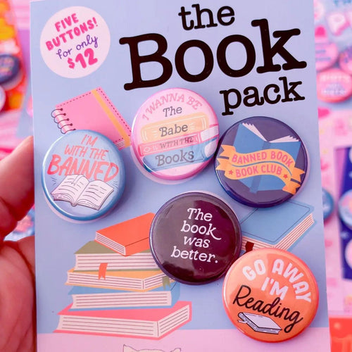 Set Of 5 Book Lover Reading Themed Pinback Buttons | Lapel Pin Badge Button | 1.25"