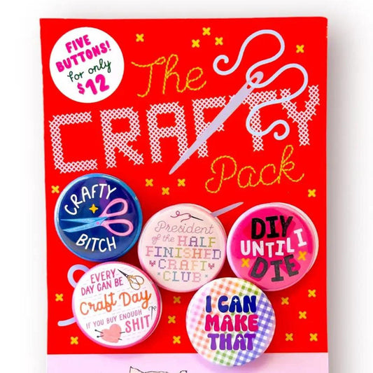 Set Of 5 Crafty DIY Themed Pinback Buttons | Lapel Pin Badge Button | 1.25"