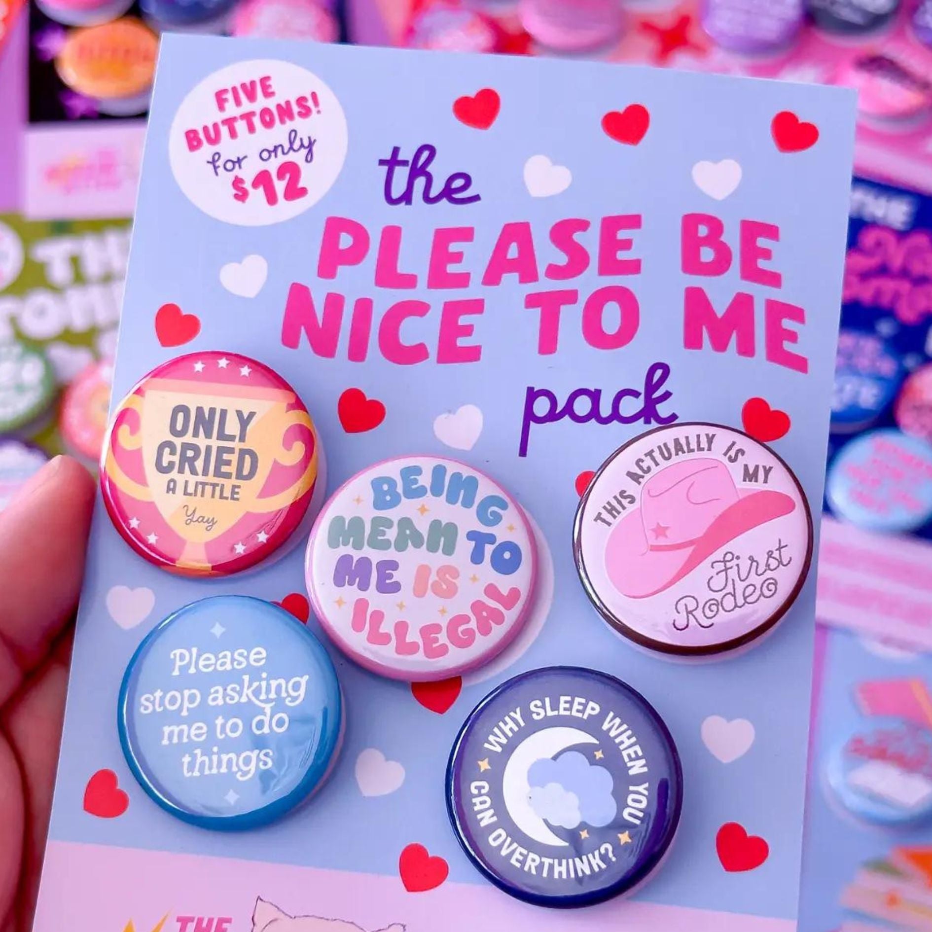 Set Of 5 Please Be Nice To Me Pinback Buttons | 1.25"