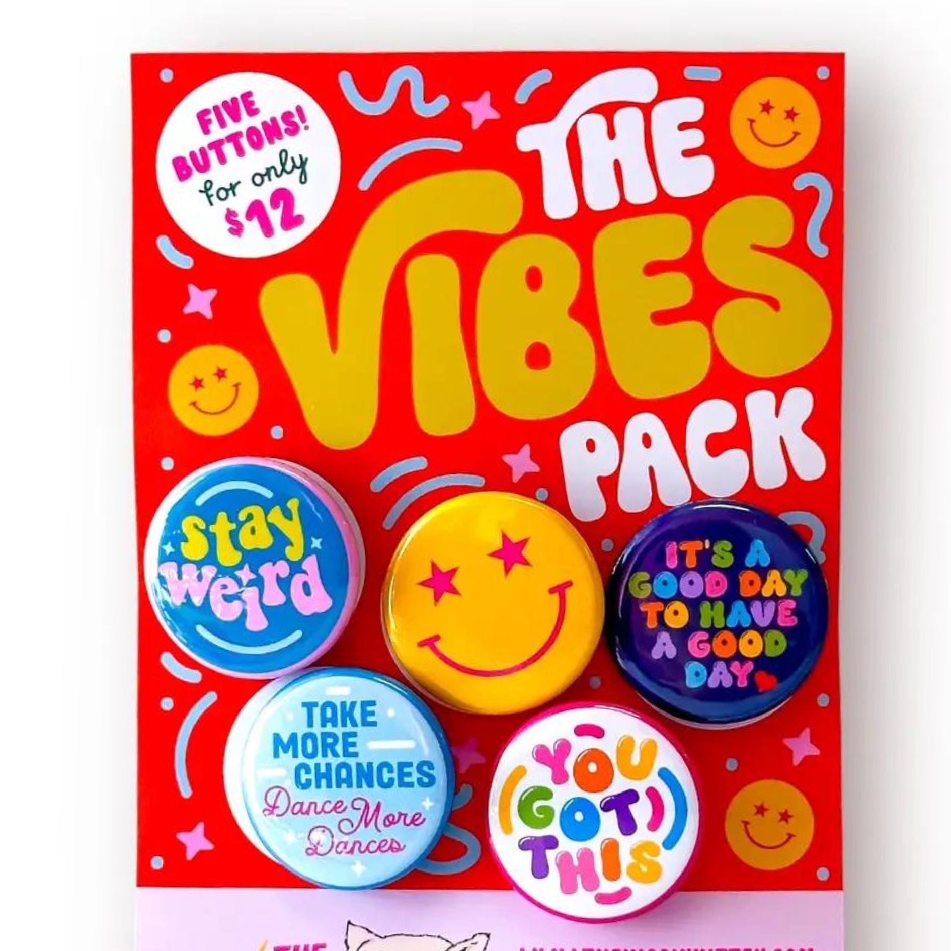 Set Of 5 Positive Vibes Pack Pinback Buttons | 1.25"