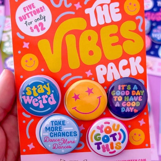 Set Of 5 Positive Vibes Pack Pinback Buttons | 1.25"