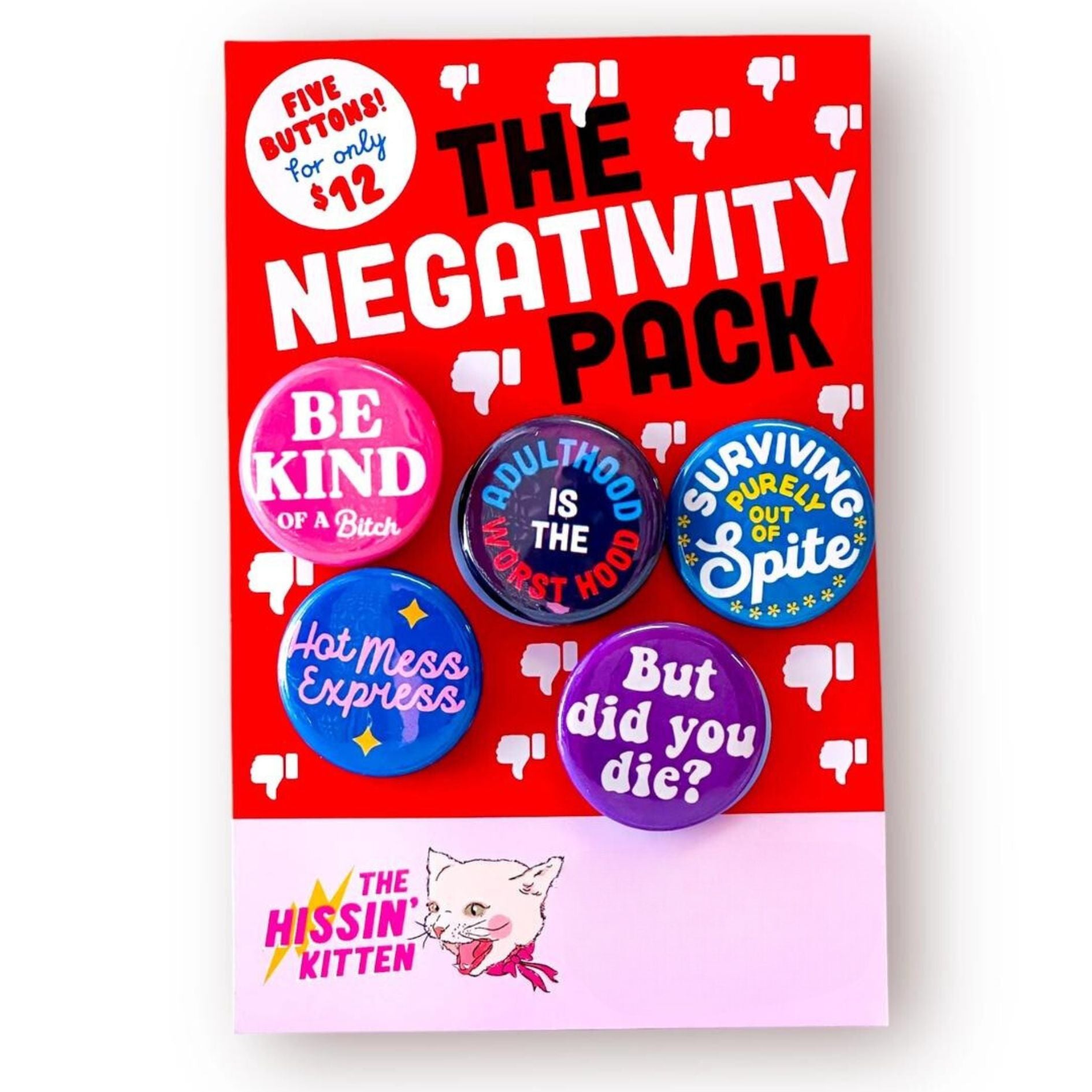 Set Of 5 The Negativity Pack Funny Pinback Buttons | Lapel Pin Badge Button | 1.25"