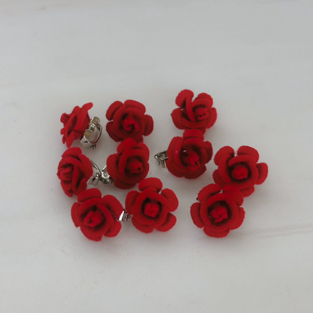 Set of 10 Ultra Tiny Red Rose Clips | Decorative Flocked Rose Hair Clips