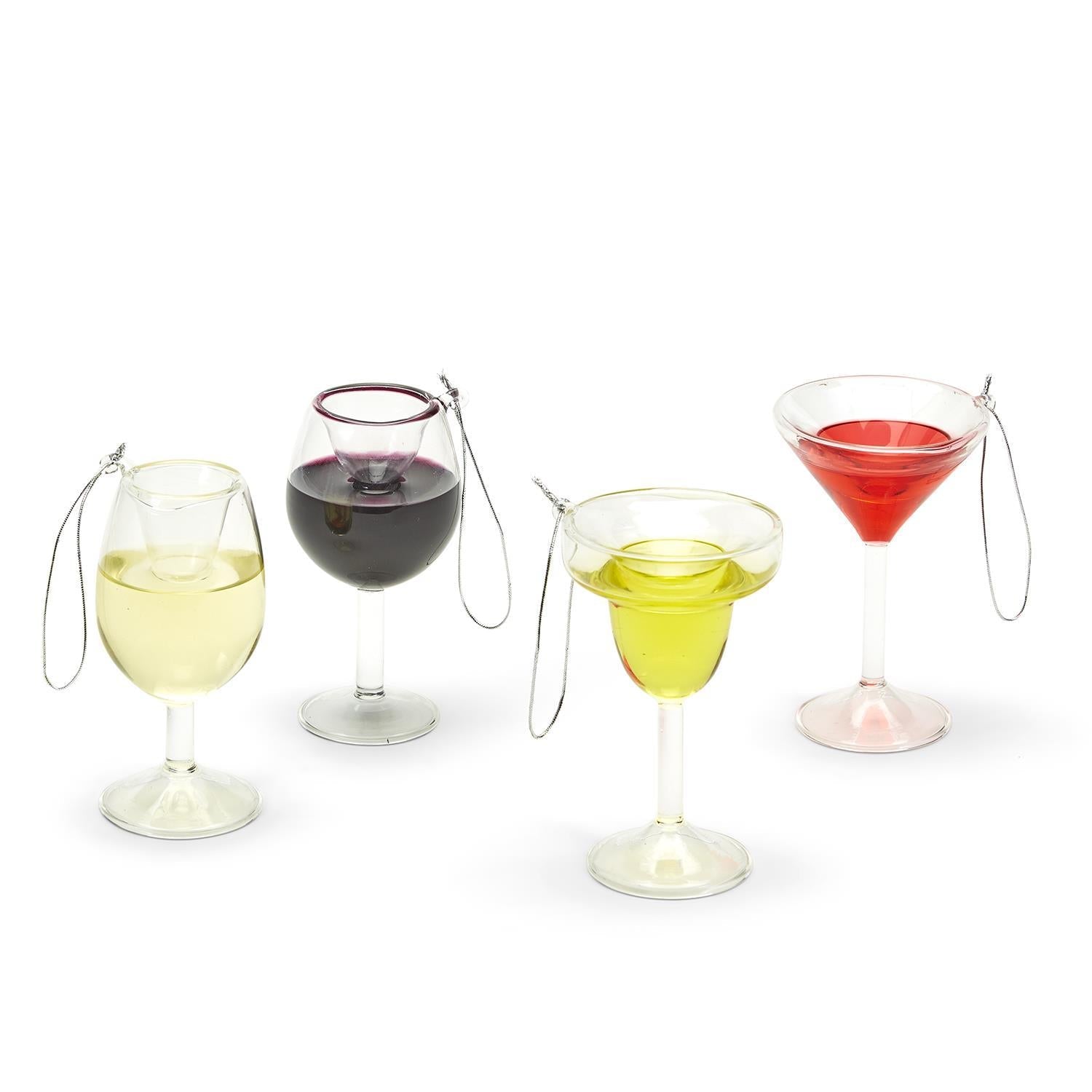 Set of 12 Happy Hour Hand-Crafted Glass Ornament | Real Liquid Inside | Wine, Martini, or Margarita