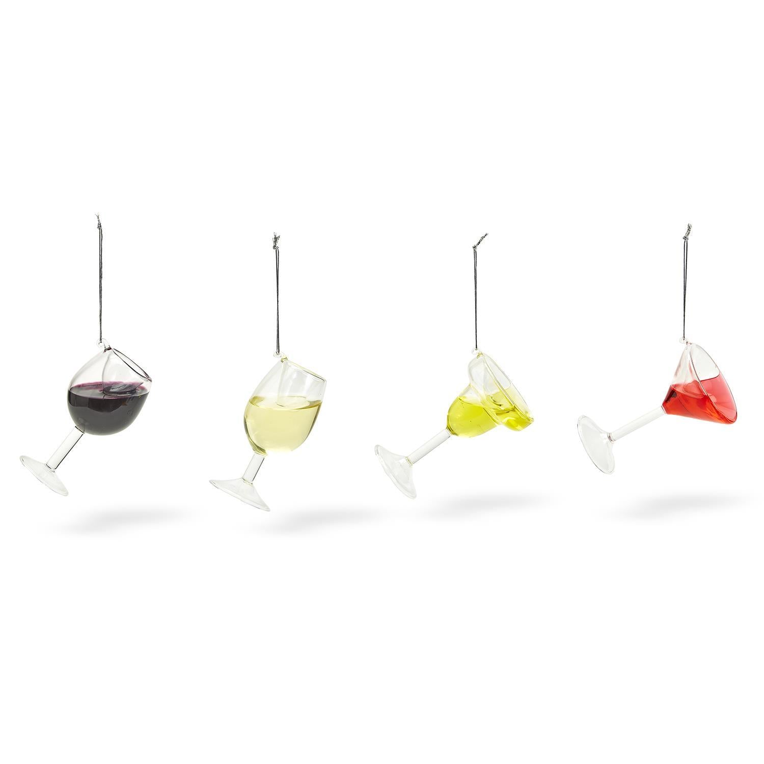 Set of 12 Happy Hour Hand-Crafted Glass Ornament | Real Liquid Inside | Wine, Martini, or Margarita