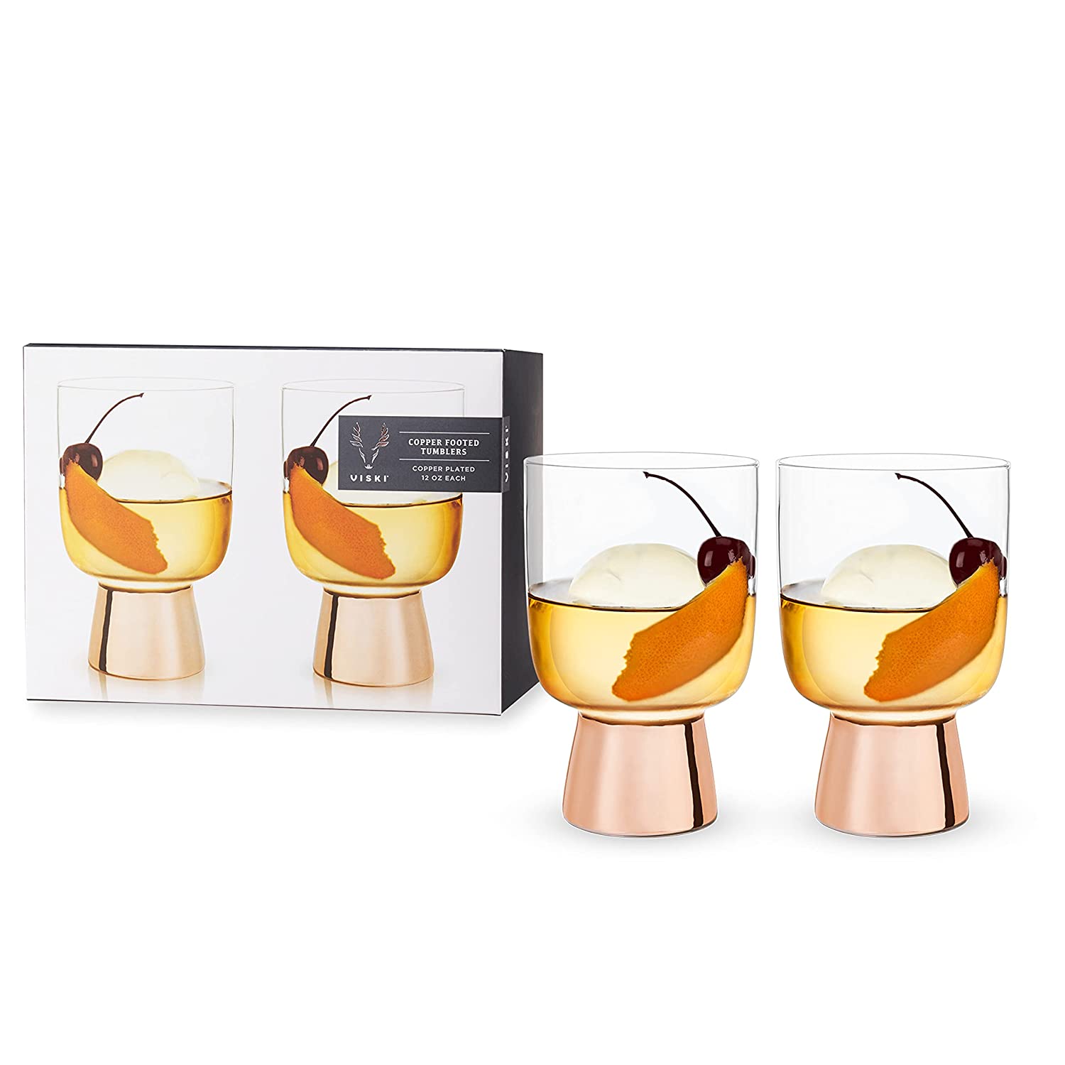 Set of 12 Raye Copper Footed Cocktail Tumblers in Gift Box – The Bullish  Store