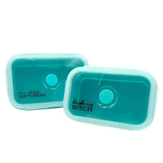 Set of 2 Broke Ass Leftovers Container Set | Collapsible Silicone Food Storage