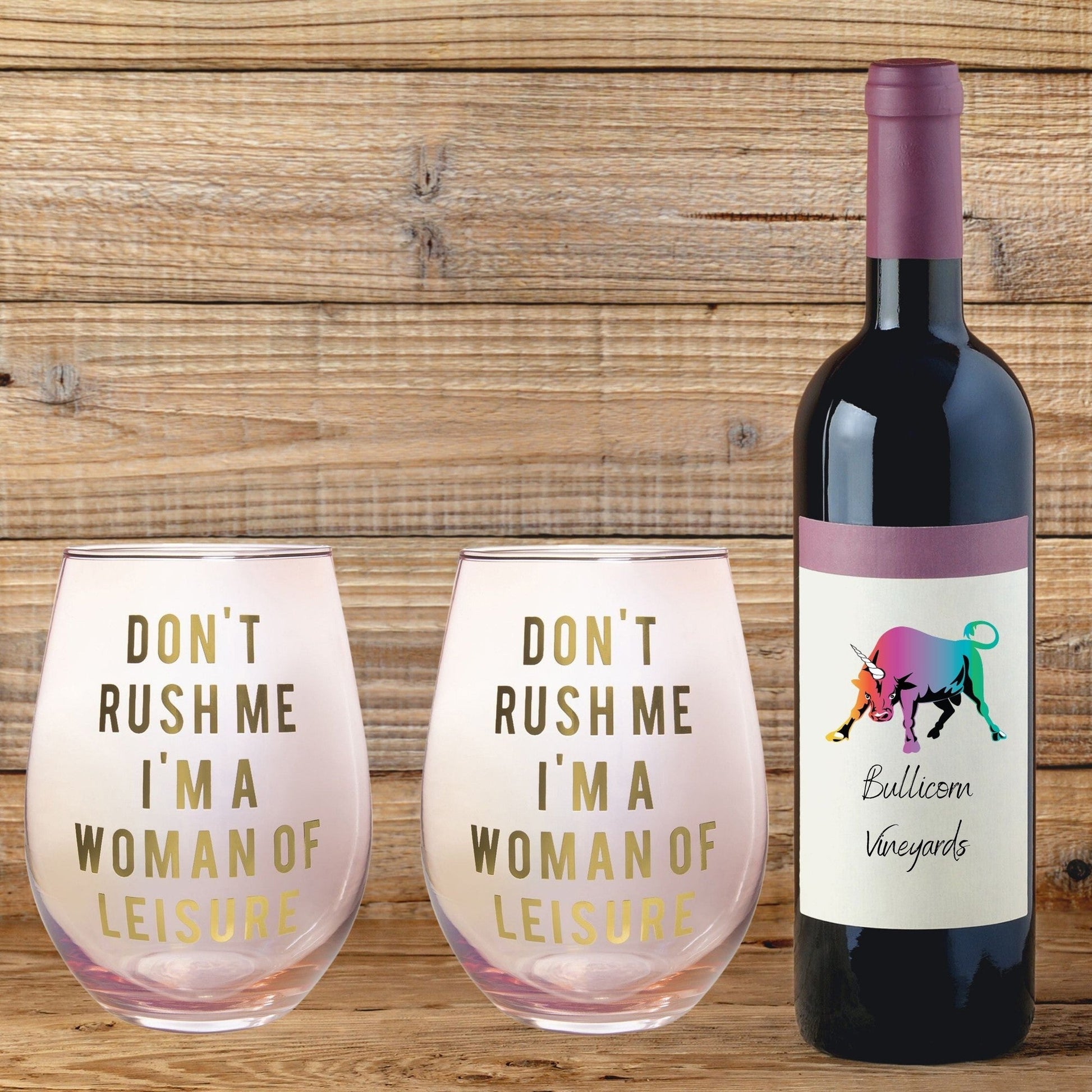 Set of 2 Don't Rush Me, I'm a Woman Of Leisure Stemless Wine Glass in Rose and Gold | 20 0z. | Gift for Her