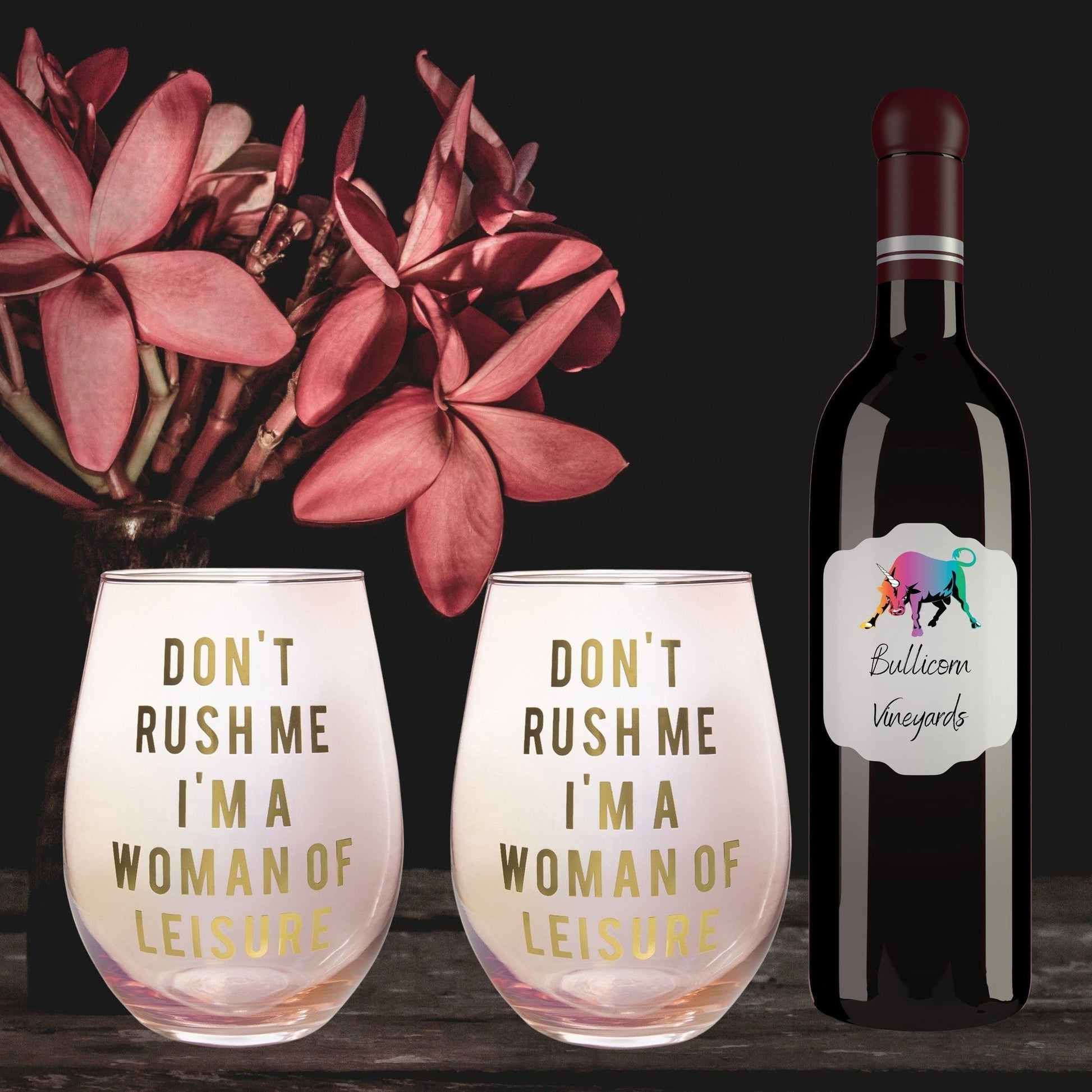 Set of 2 Don't Rush Me, I'm a Woman Of Leisure Stemless Wine Glass in Rose and Gold | 20 0z. | Gift for Her