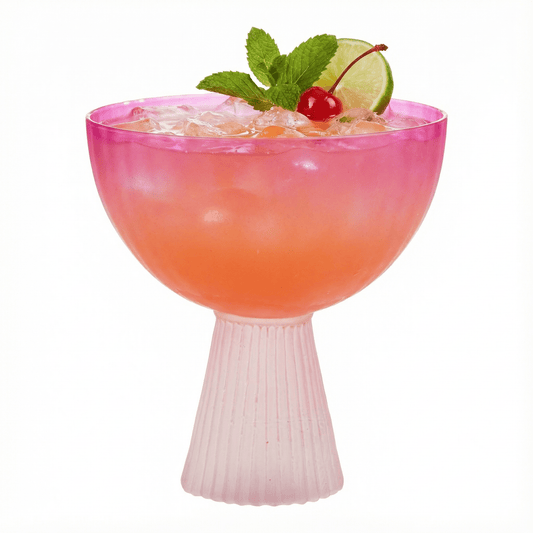 Set of 2 Hot Pink Coupe Glass | Retro Beveled Cocktail Glass | Chic 7oz Stemmed Drinkware