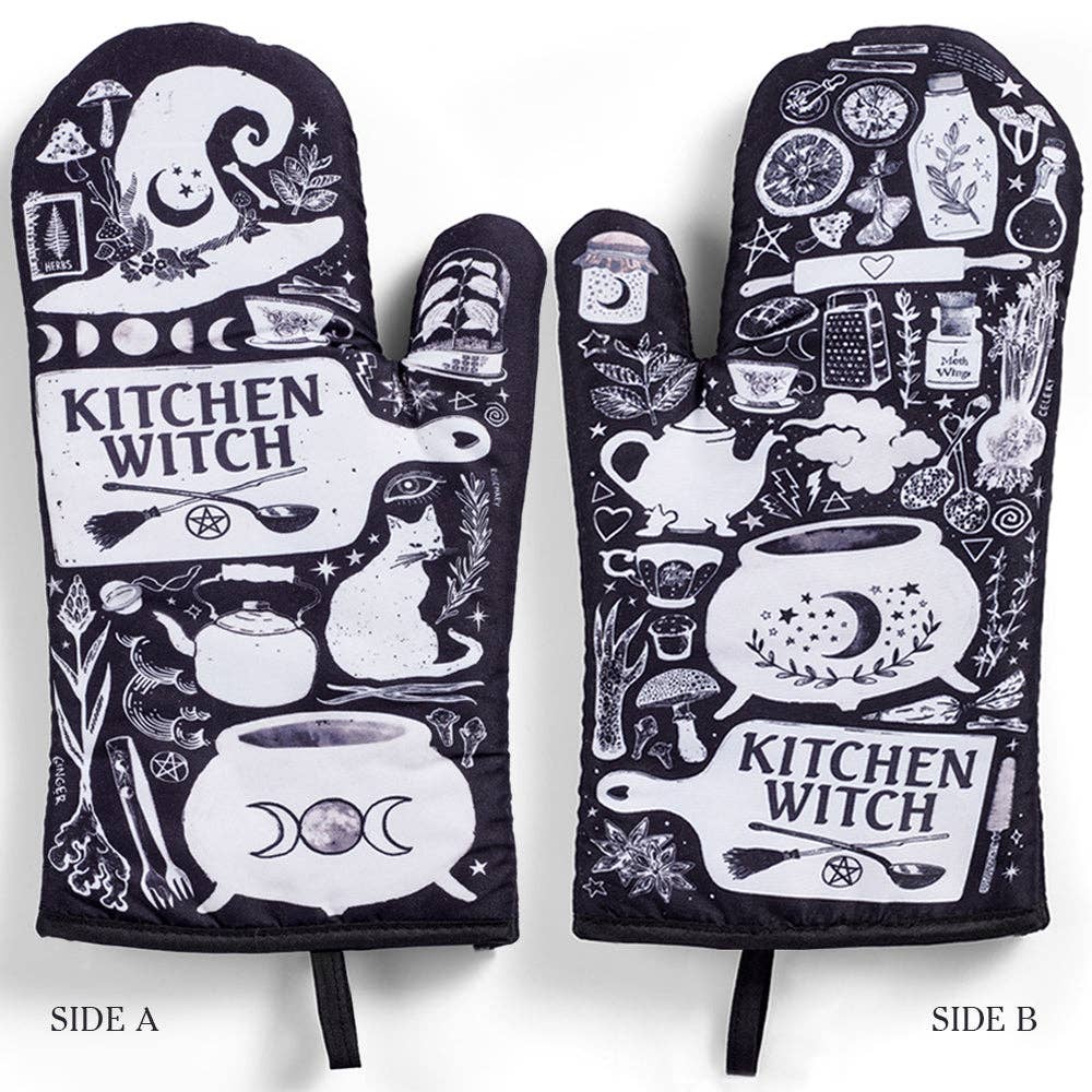 Set of 2 Kitchen Witch Oven Mitt | Pair of Pot Holder | Pot Holders Hanging Oven Gloves Set