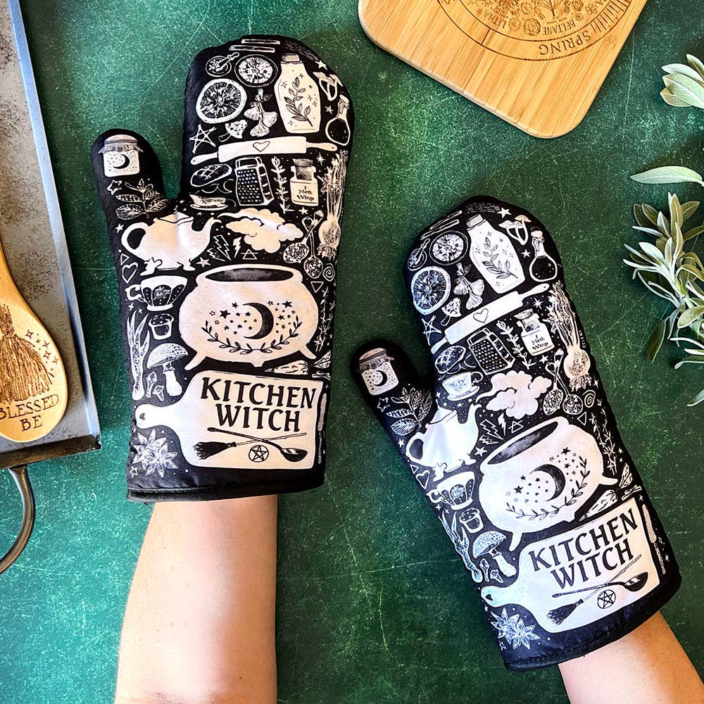 Set of 2 Kitchen Witch Oven Mitt | Pair of Pot Holder | Pot Holders Hanging Oven Gloves Set