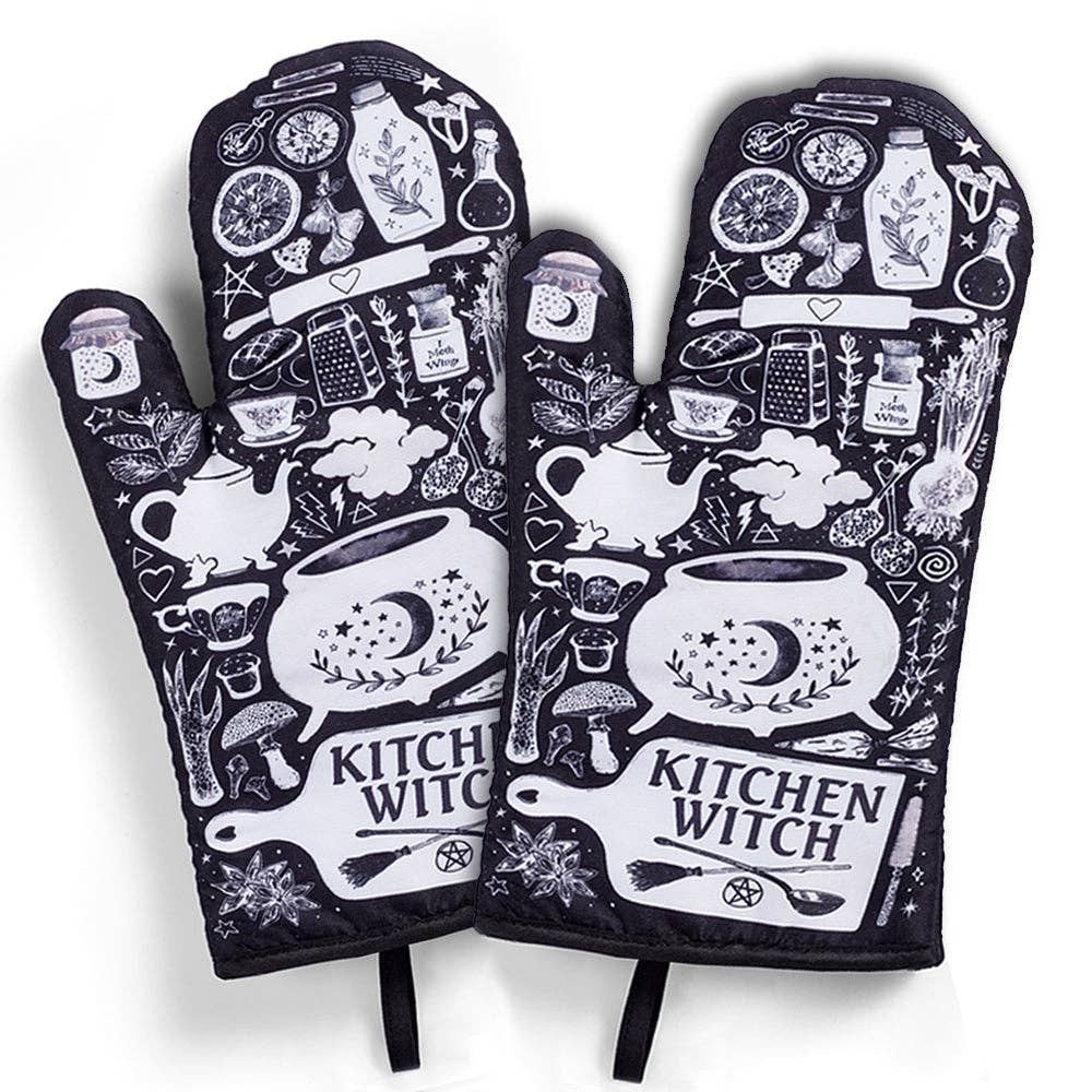 Set of 2 Kitchen Witch Oven Mitt | Pair of Pot Holder | Pot Holders Hanging Oven Gloves Set