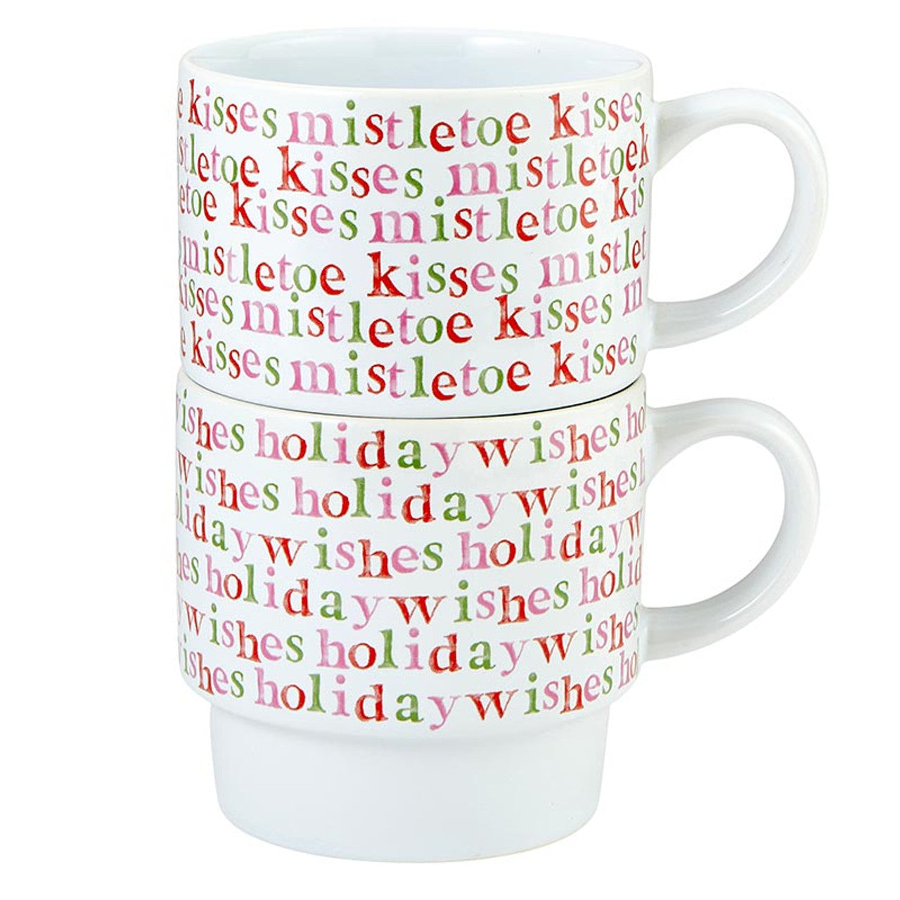 Set of 2 Mistletoe Kisses Holiday Stacking Mug Set