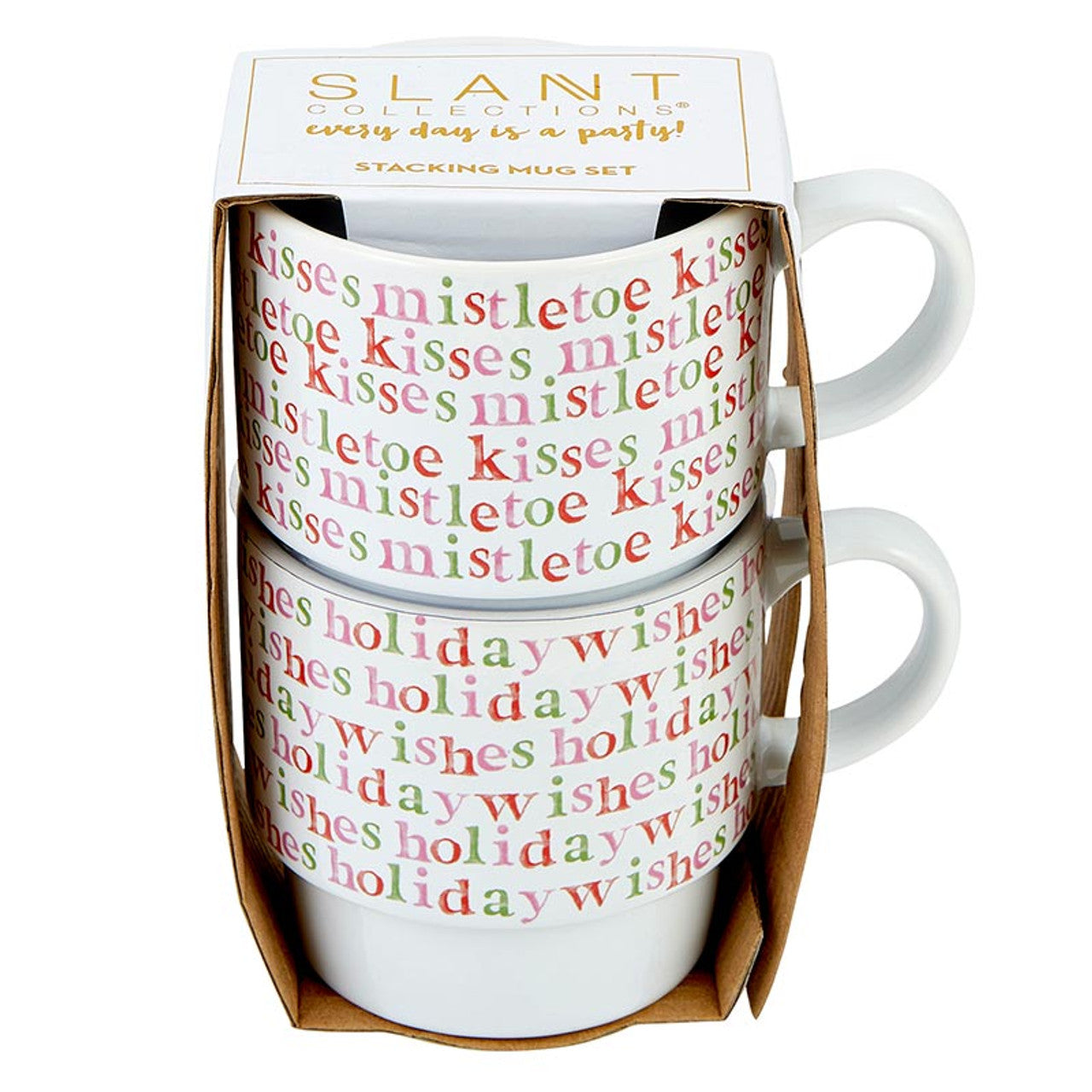 Set of 2 Mistletoe Kisses Holiday Stacking Mug Set