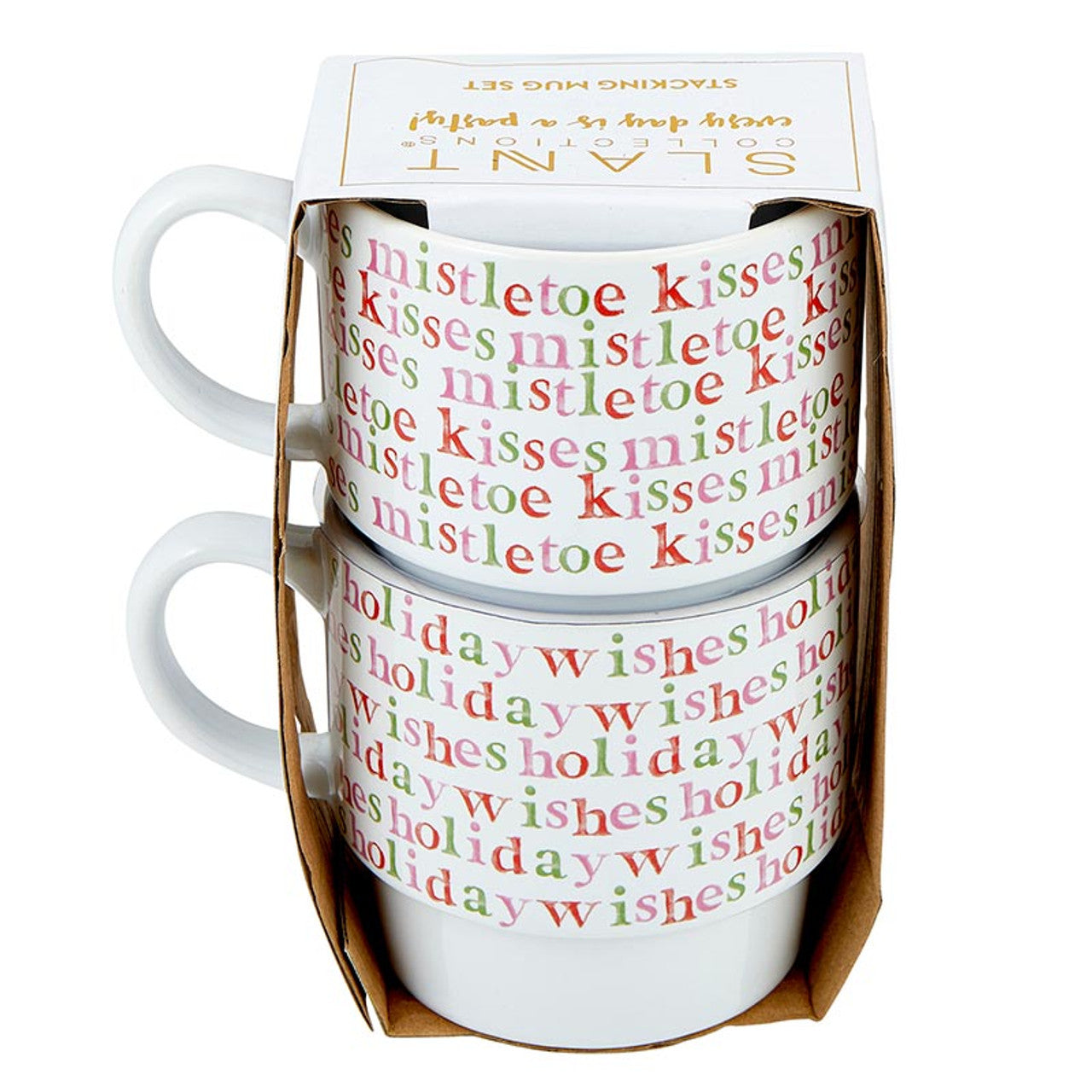 Set of 2 Mistletoe Kisses Holiday Stacking Mug Set