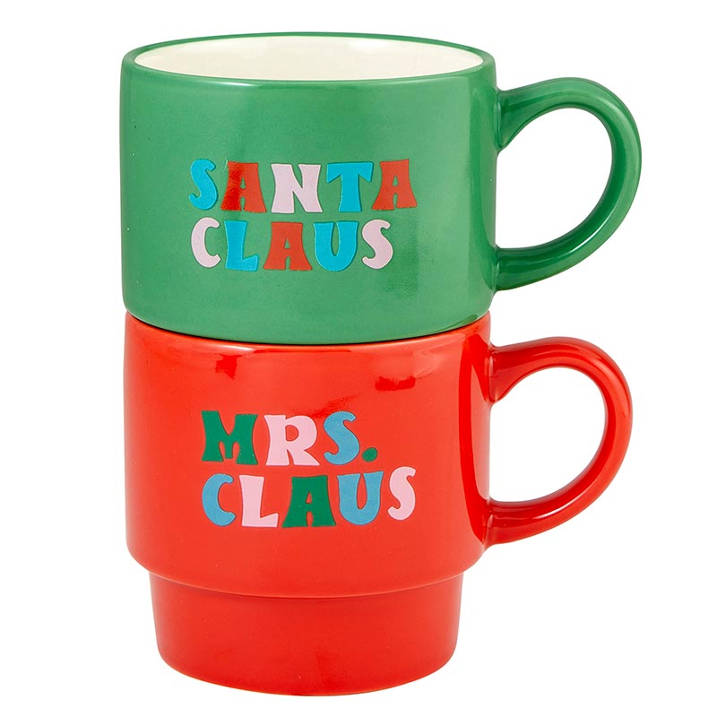 Set of 2 Mrs. Santa Claus Stacking Mug Set