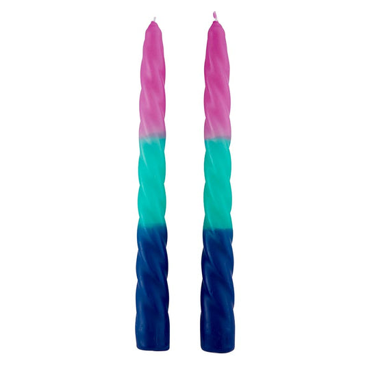 Set of 2 Pastel Taper Candle in Pink Green Blue | Aesthetic Tri-Colored Unscented Dinner Candlesticks