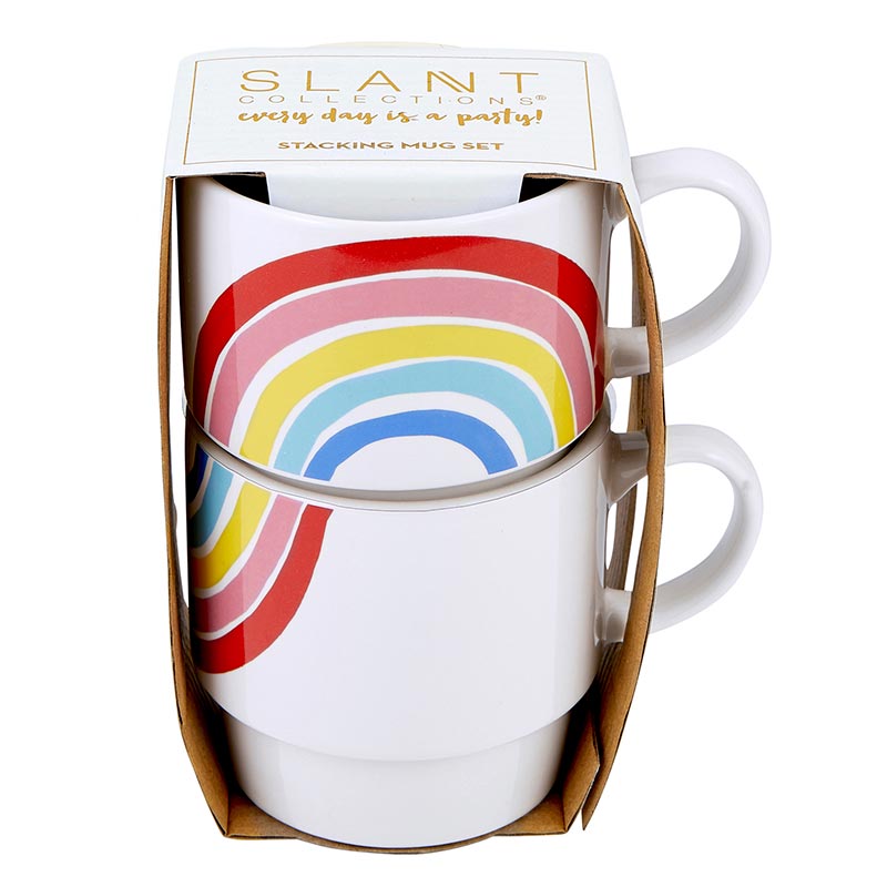 Set of 2 Rainbow Stacking Mugs | Ceramic Mug Set