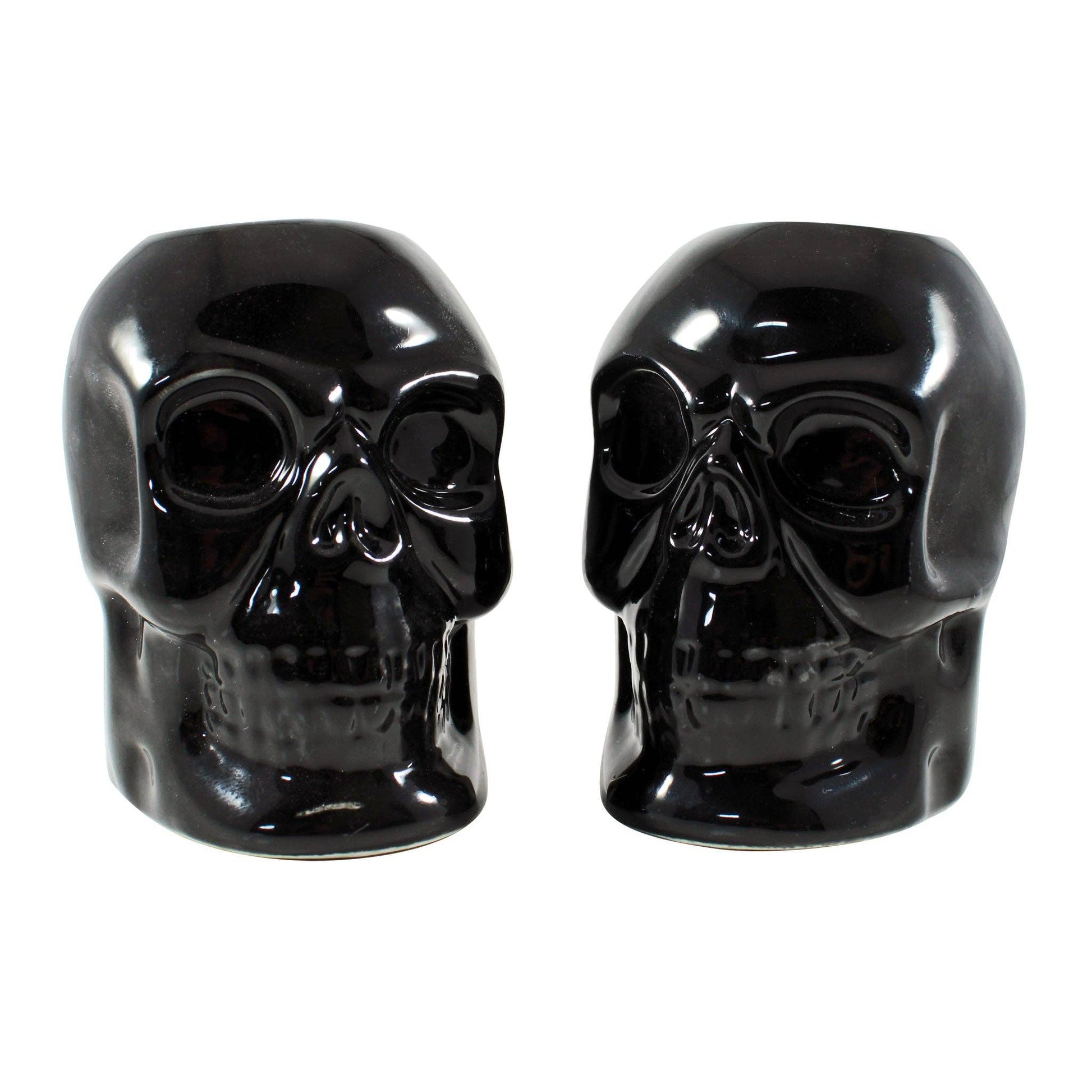 Set of 2 Skull Candlestick Holder Set in Black | Halloween