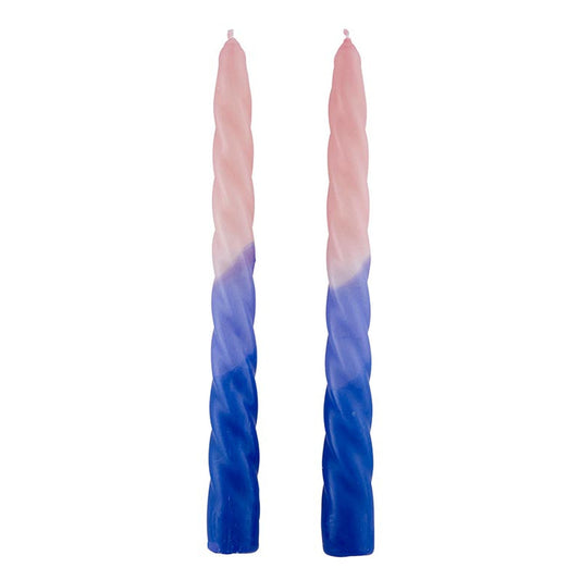Set of 2 Taper Candle in Pink - Light Blue - Blue | Aesthetic Spiral Unscented Table Candlesticks