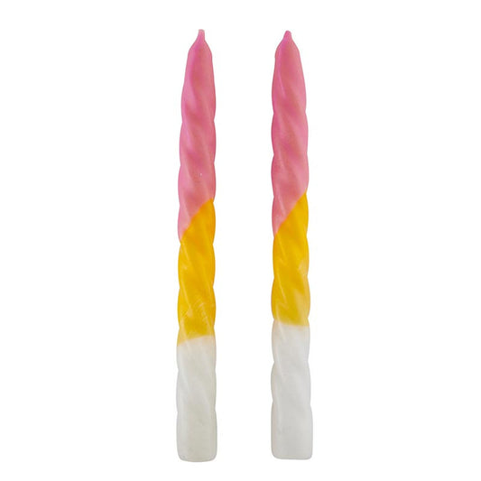 Set of 2 Taper Candle in Pink Yellow White | Spiral Unscented Aesthetic Dinner Candlesticks