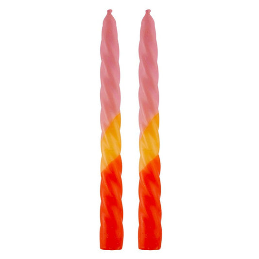 Set of 2 Tapered Candle in Pink-Yellow-Orange | Aesthetic Retro Spiral Ombre Dinner Candlesticks