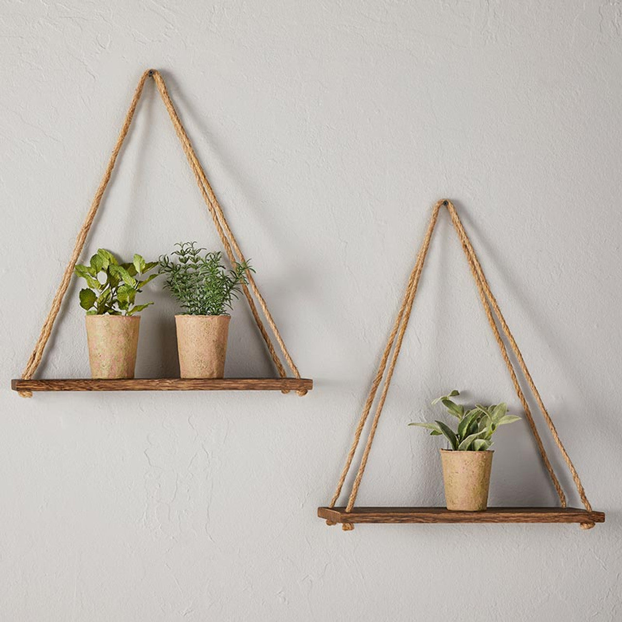 Set of 2 Wooden Triangle Shelves | Books Plants Floating Shelf | Rustic Design