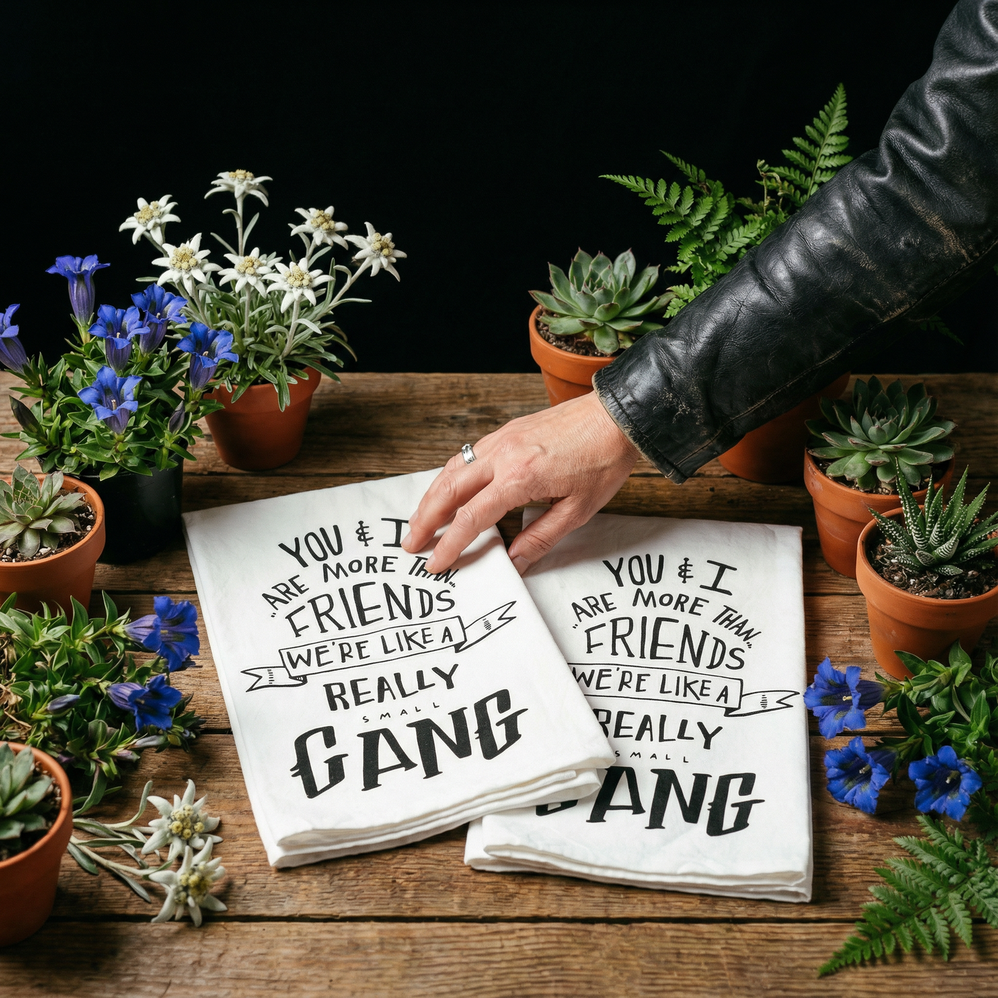 Set of 2 You & I Are More Than Friends, We're Like a Really Small Gang Funny Snarky Dish Cloth Towel | Funny Tea Towel