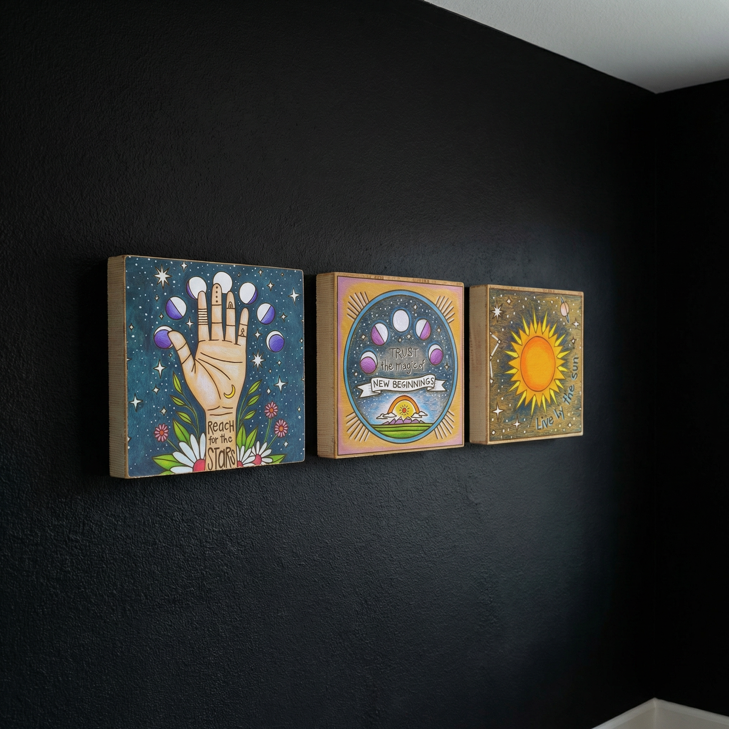 Set of 3 Celestial Inspo Block Signs | Square Wooden Sign Decor Display | 6" x 6" | Gift for Her