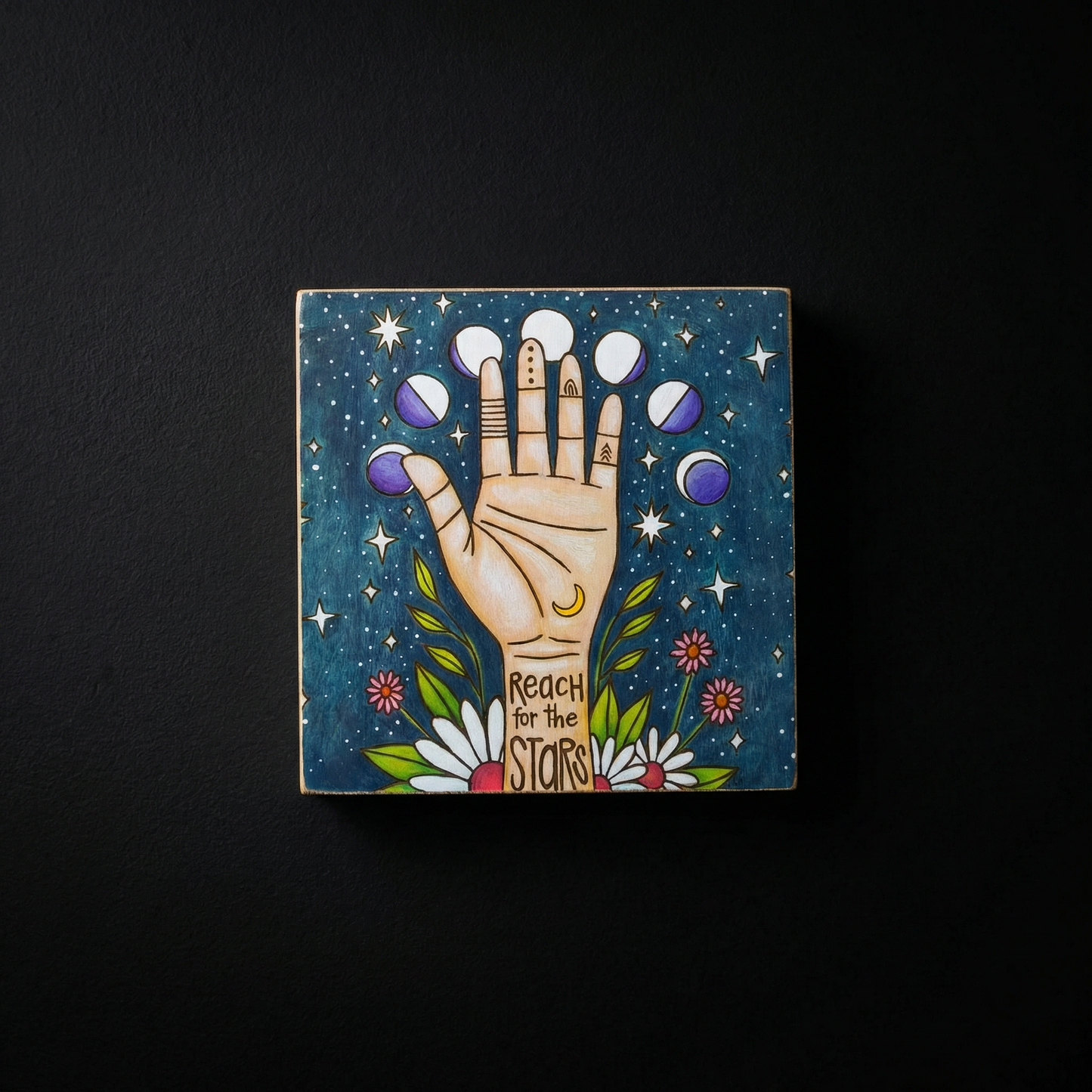 Set of 3 Celestial Inspo Block Signs | Square Wooden Sign Decor Display | 6" x 6" | Gift for Her