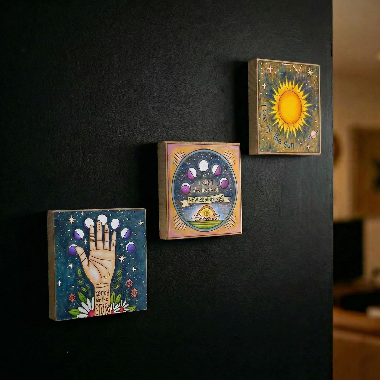 Set of 3 Celestial Inspo Block Signs | Square Wooden Sign Decor Display | 6" x 6" | Gift for Her