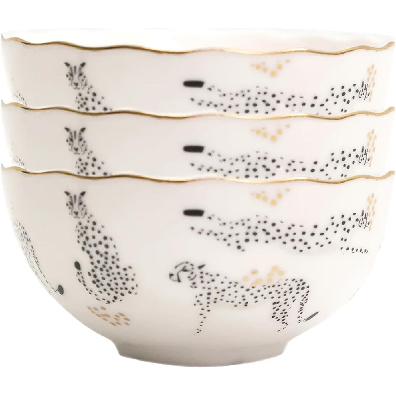 Set of 3 Cheetah Ceramic Bowls | 3 Set of Dinnerware Dish Pot | 4.25” x 2.5”