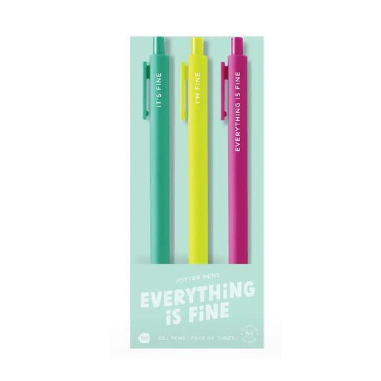 Set of 3 Everything is Fine Jotter Pens | Ballpoint Pens with Funny Text