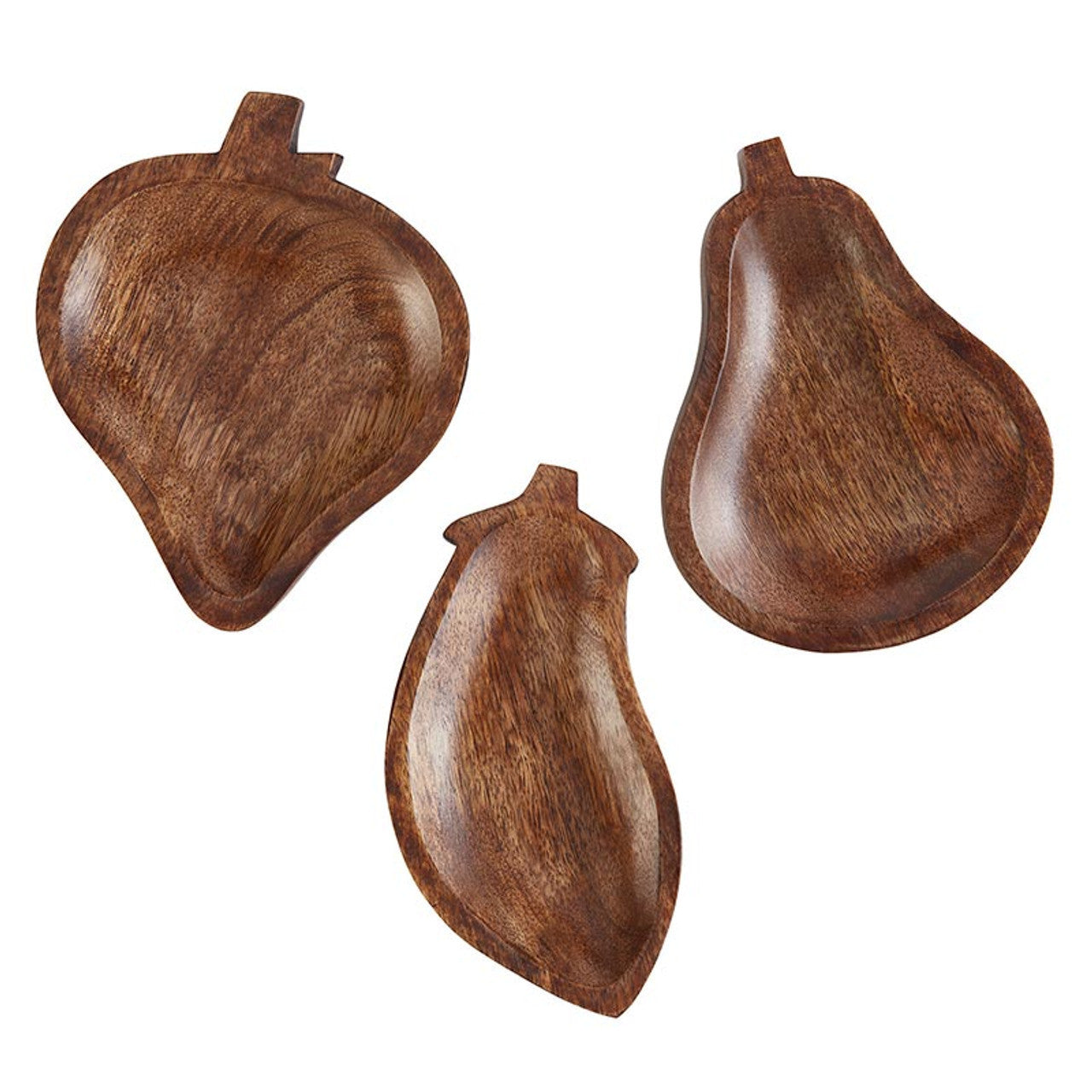 Set of 3 Food Bowls | Wooden Pear Strawberry Eggplant Shaped Bowl