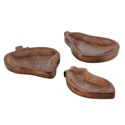 Set of 3 Food Bowls | Wooden Pear Strawberry Eggplant Shaped Bowl