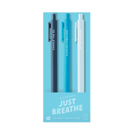 Set of 3 Just Breathe Jotter Pens | Funny Gag Text