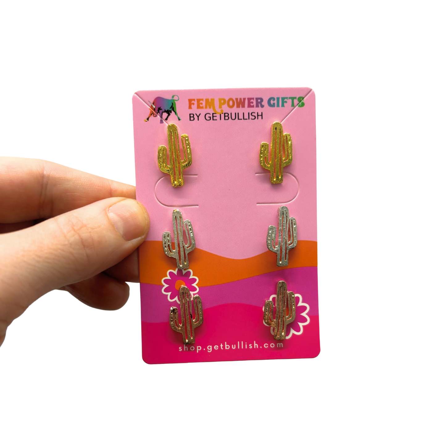 Set of 3 Pairs of Cactus Earrings in Gold, Rose Gold, and Silver-Paper & Quartz-The Bullish Store