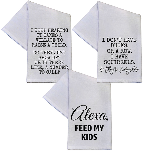 Set of 3 Parent Life Towels | Cotton Dish Towel | White | 16" x 24"